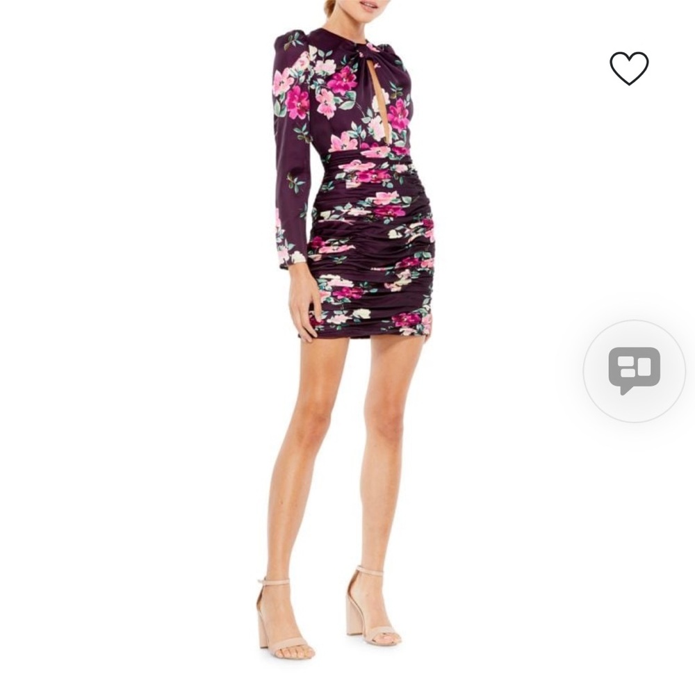 Mac Duggal Purple Floral Long Sleeve Dress 2635 Size XS